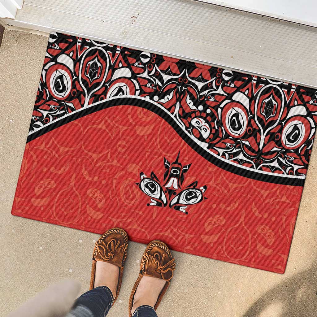 Canada Day Rubber Doormat Haida Maple Leaf Style Tattoo Red - Wonder Print Shop