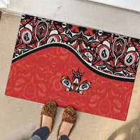 Canada Day Rubber Doormat Haida Maple Leaf Style Tattoo Red - Wonder Print Shop