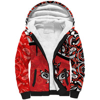 Canada Day Sherpa Hoodie Haida Maple Leaf Style Tattoo Red - Wonder Print Shop
