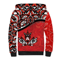 Canada Day Sherpa Hoodie Haida Maple Leaf Style Tattoo Red - Wonder Print Shop