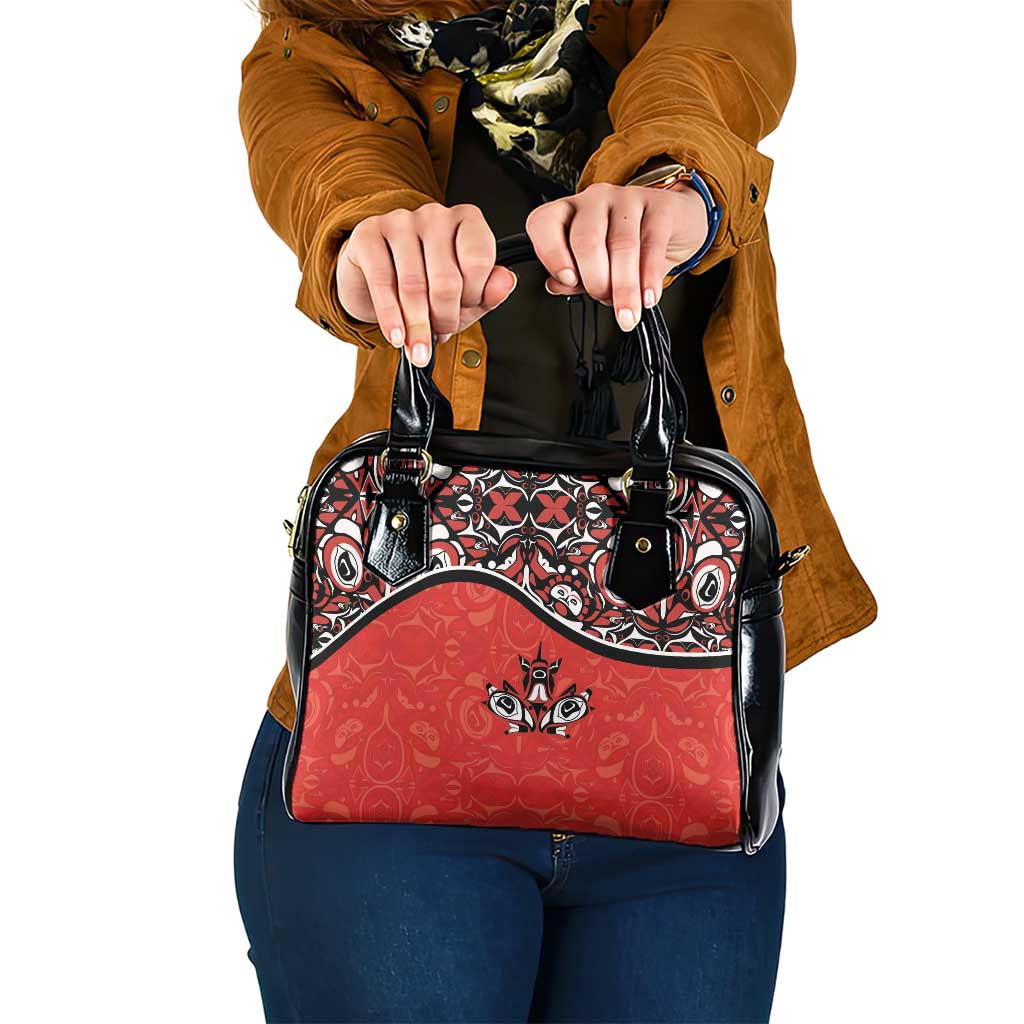 Canada Day Shoulder Handbag Haida Maple Leaf Style Tattoo Red - Wonder Print Shop