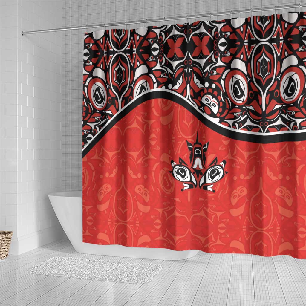 Canada Day Shower Curtain Haida Maple Leaf Style Tattoo Red - Wonder Print Shop