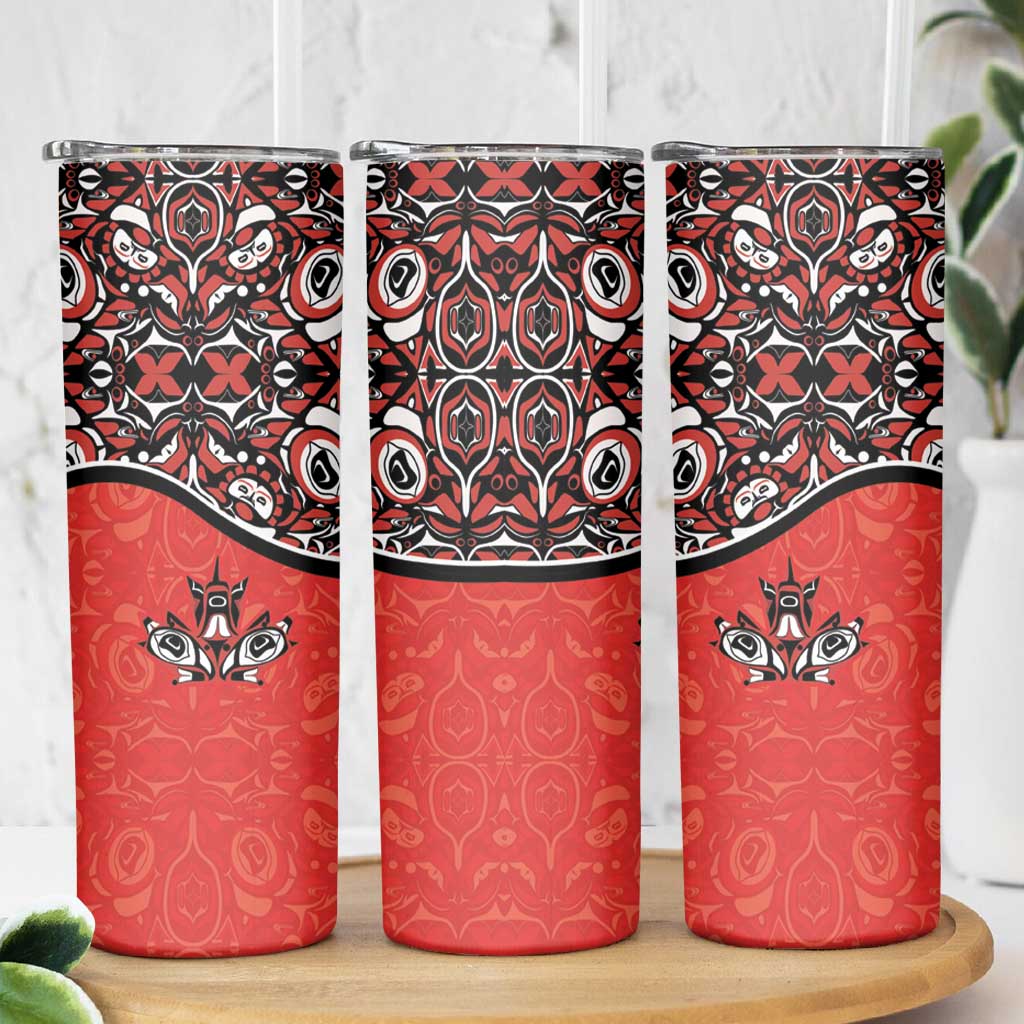 Canada Day Skinny Tumbler Haida Maple Leaf Style Tattoo Red