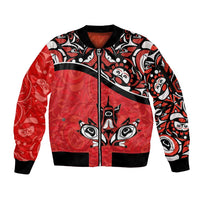 Canada Day Sleeve Zip Bomber Jacket Haida Maple Leaf Style Tattoo Red - Wonder Print Shop