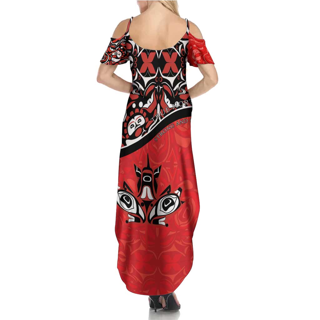 Canada Day Summer Maxi Dress Haida Maple Leaf Style Tattoo Red - Wonder Print Shop