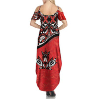 Canada Day Summer Maxi Dress Haida Maple Leaf Style Tattoo Red - Wonder Print Shop