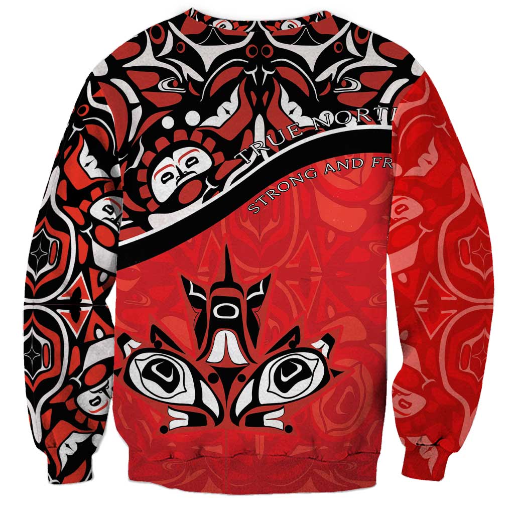 Canada Day Sweatshirt Haida Maple Leaf Style Tattoo Red - Wonder Print Shop