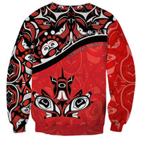 Canada Day Sweatshirt Haida Maple Leaf Style Tattoo Red - Wonder Print Shop