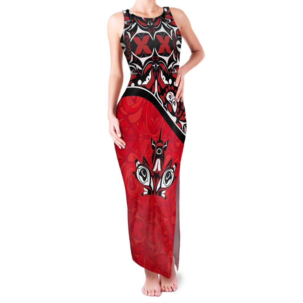 Canada Day Tank Maxi Dress Haida Maple Leaf Style Tattoo Red - Wonder Print Shop