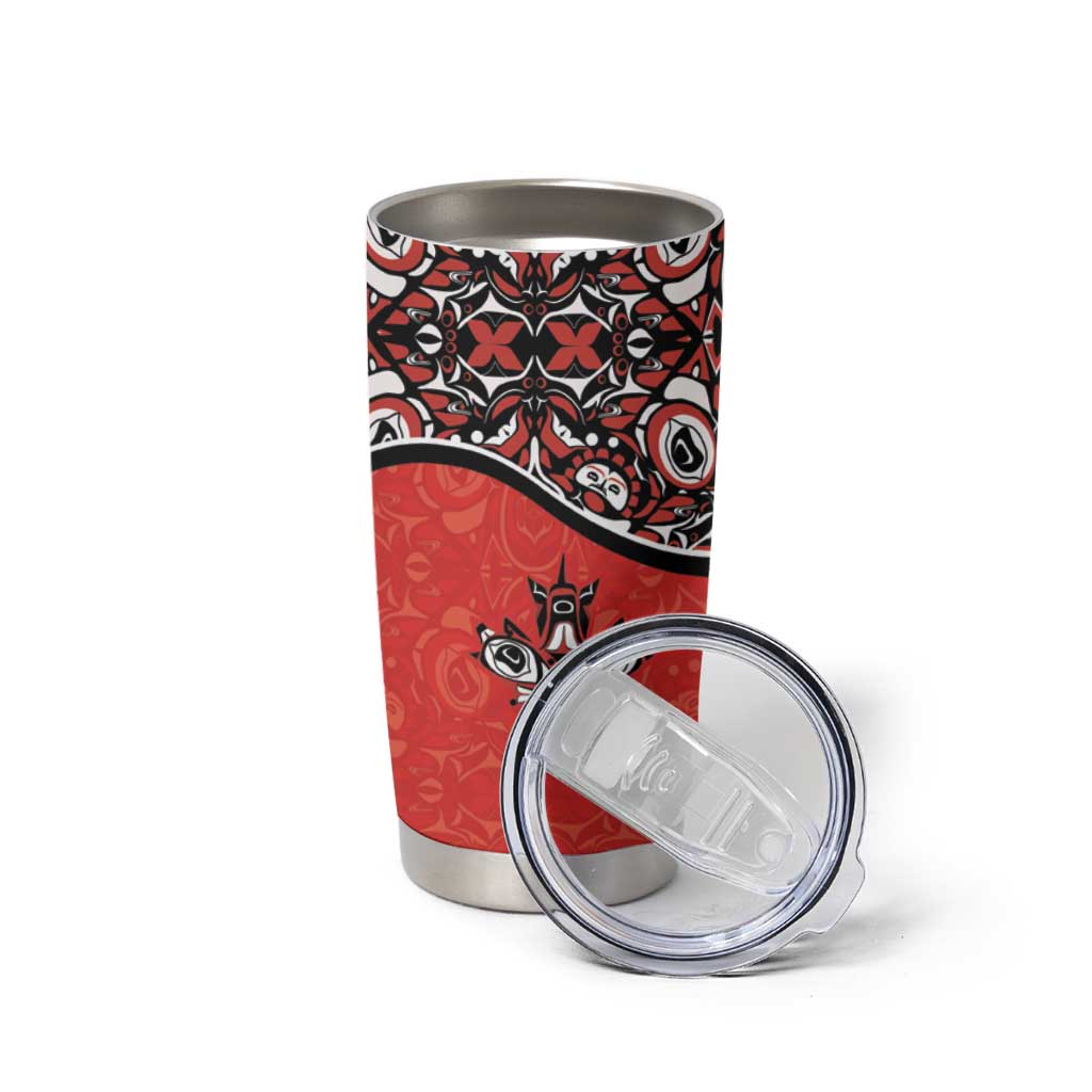Canada Day Tumbler Cup Haida Maple Leaf Style Tattoo Red