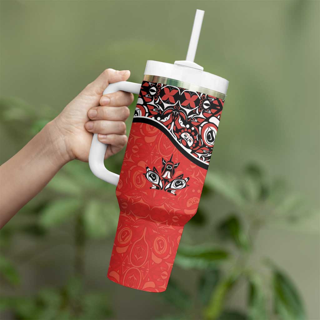 Canada Day Tumbler With Handle Haida Maple Leaf Style Tattoo Red