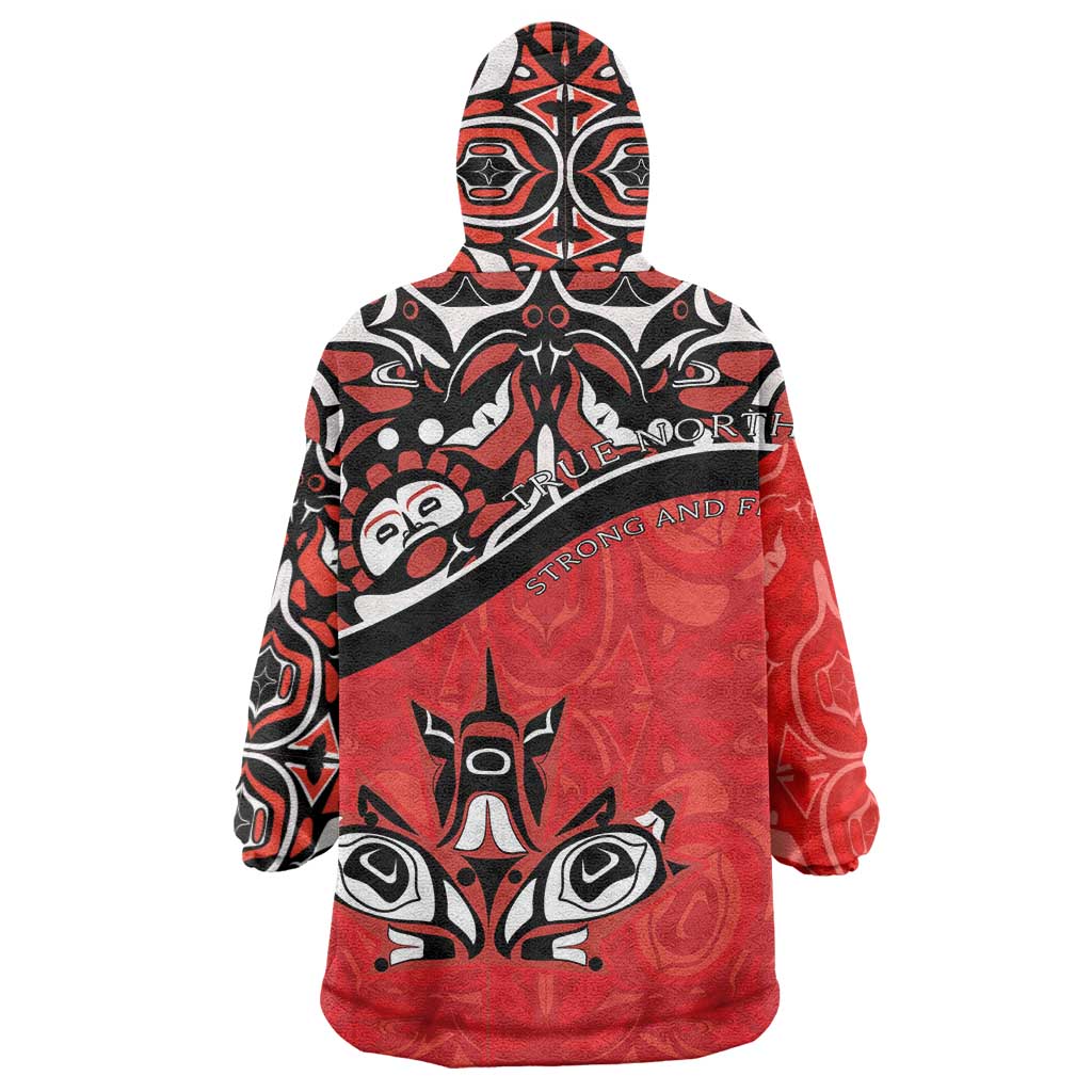 Canada Day Wearable Blanket Hoodie Haida Maple Leaf Style Tattoo Red - Wonder Print Shop