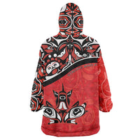 Canada Day Wearable Blanket Hoodie Haida Maple Leaf Style Tattoo Red - Wonder Print Shop