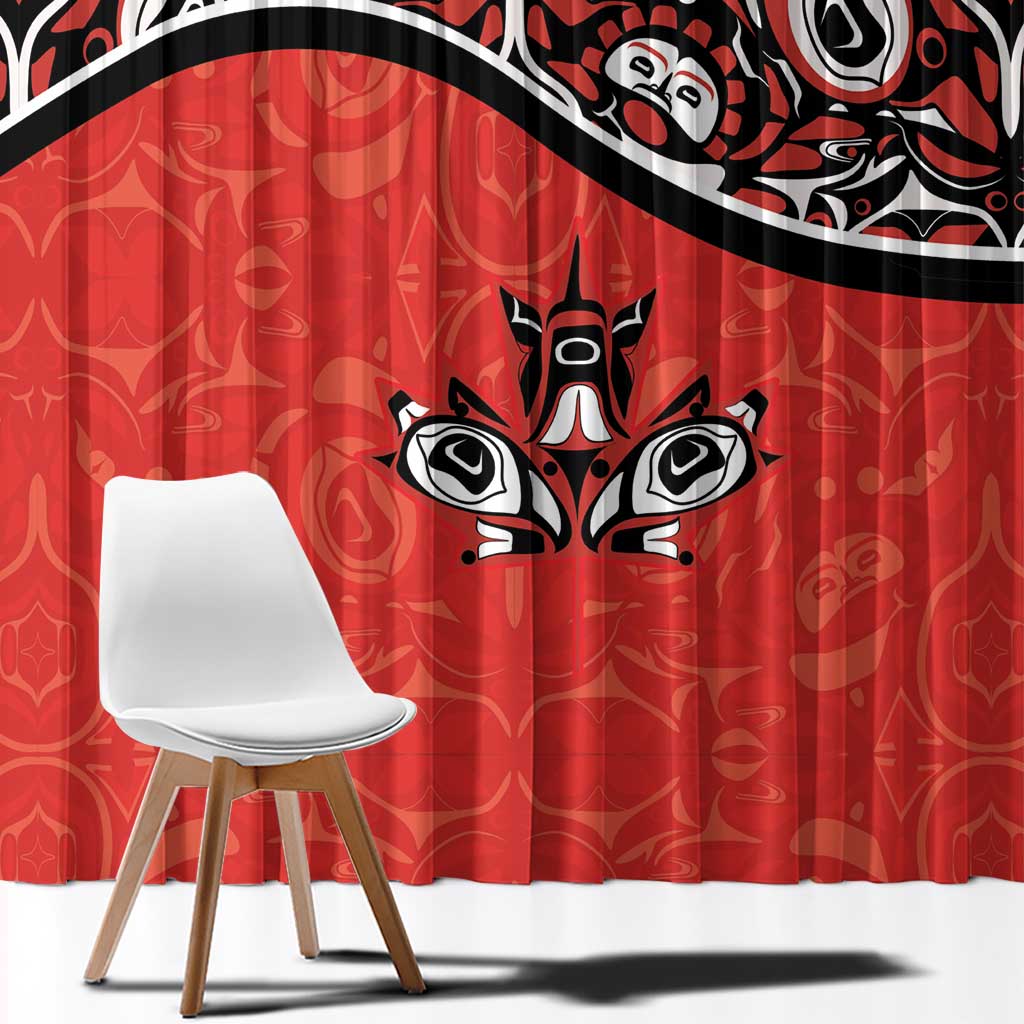 Canada Day Window Curtain Haida Maple Leaf Style Tattoo Red - Wonder Print Shop