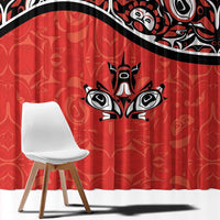 Canada Day Window Curtain Haida Maple Leaf Style Tattoo Red - Wonder Print Shop