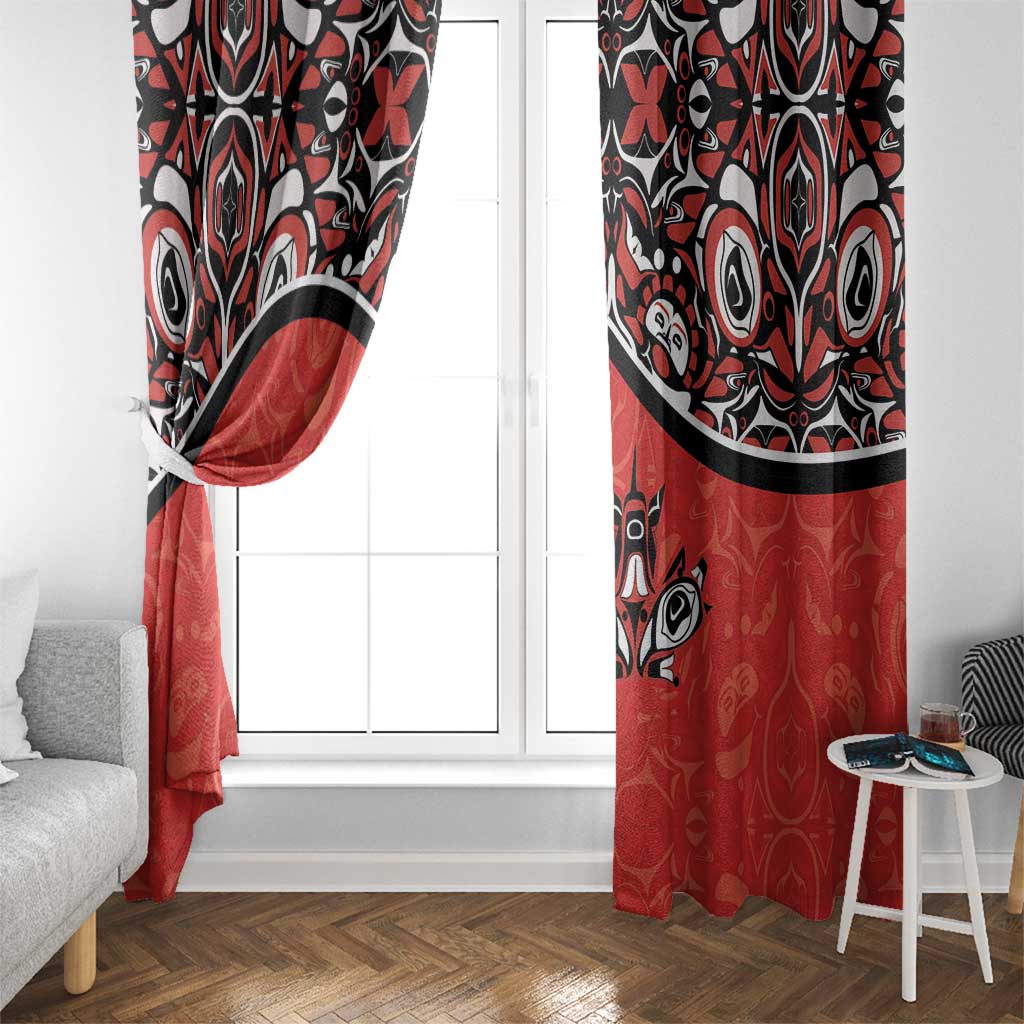 Canada Day Window Curtain Haida Maple Leaf Style Tattoo Red - Wonder Print Shop