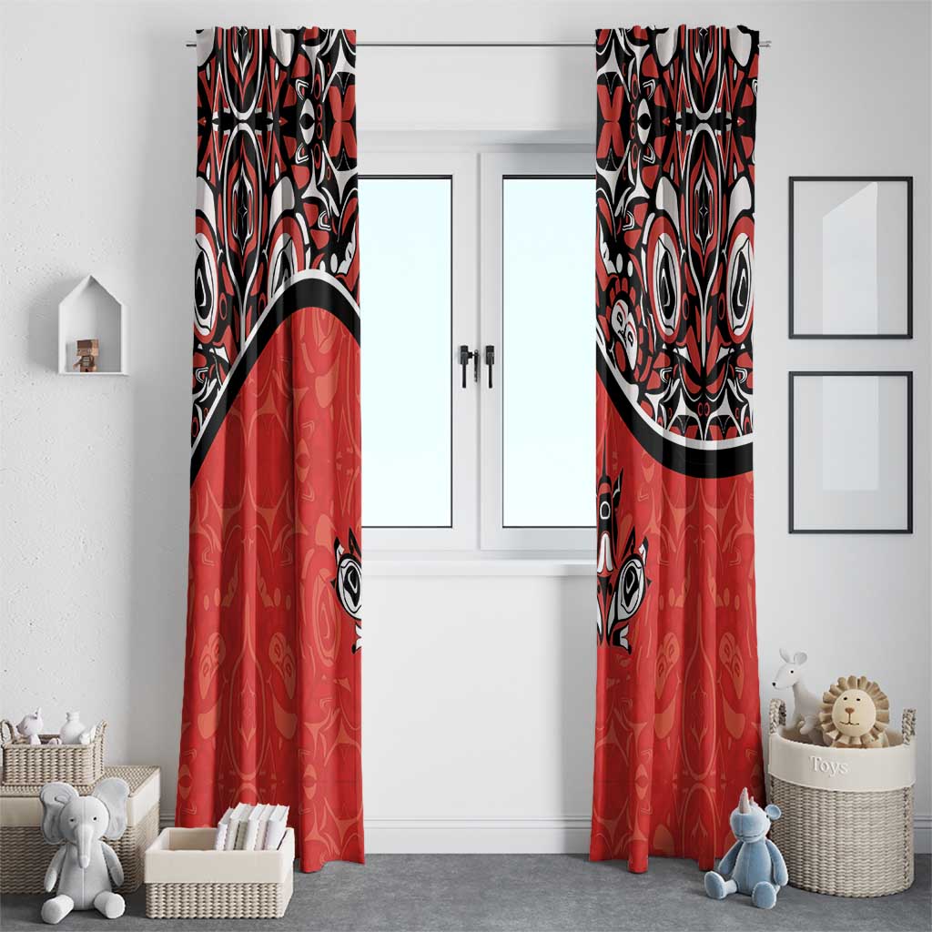 Canada Day Window Curtain Haida Maple Leaf Style Tattoo Red - Wonder Print Shop