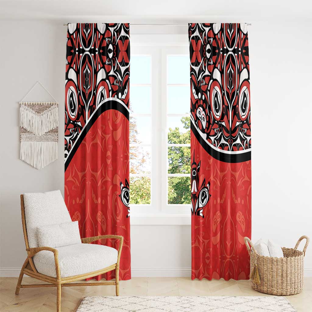 Canada Day Window Curtain Haida Maple Leaf Style Tattoo Red - Wonder Print Shop