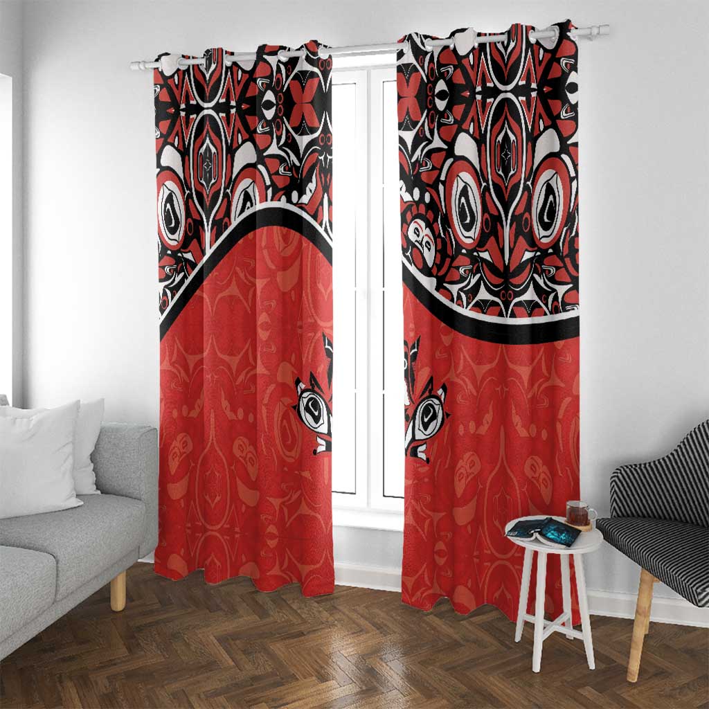 Canada Day Window Curtain Haida Maple Leaf Style Tattoo Red - Wonder Print Shop