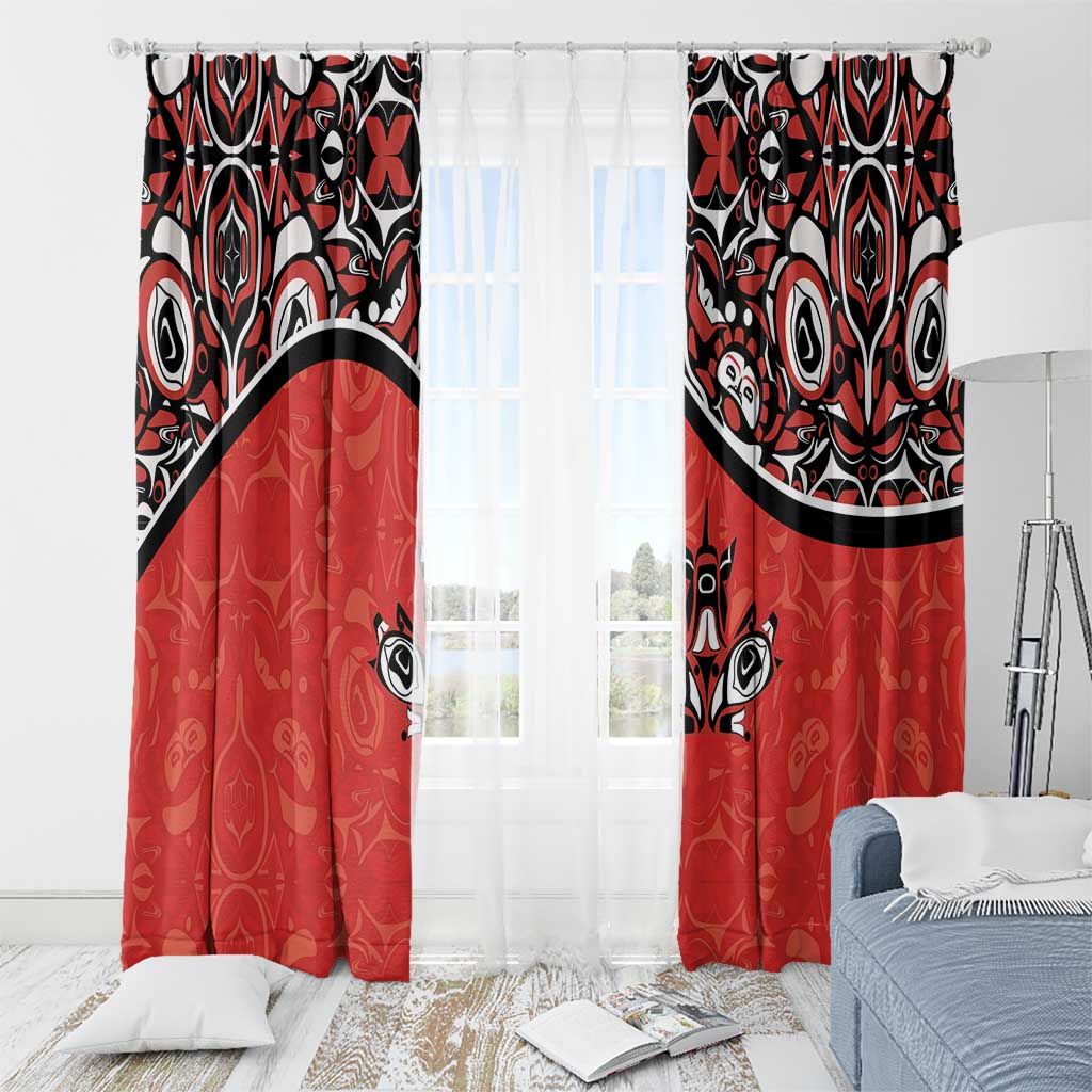 Canada Day Window Curtain Haida Maple Leaf Style Tattoo Red - Wonder Print Shop