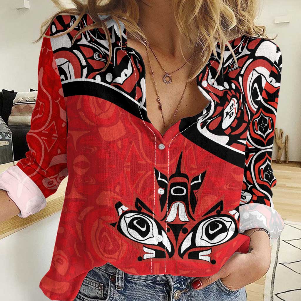 Canada Day Women Casual Shirt Haida Maple Leaf Style Tattoo Red - Wonder Print Shop