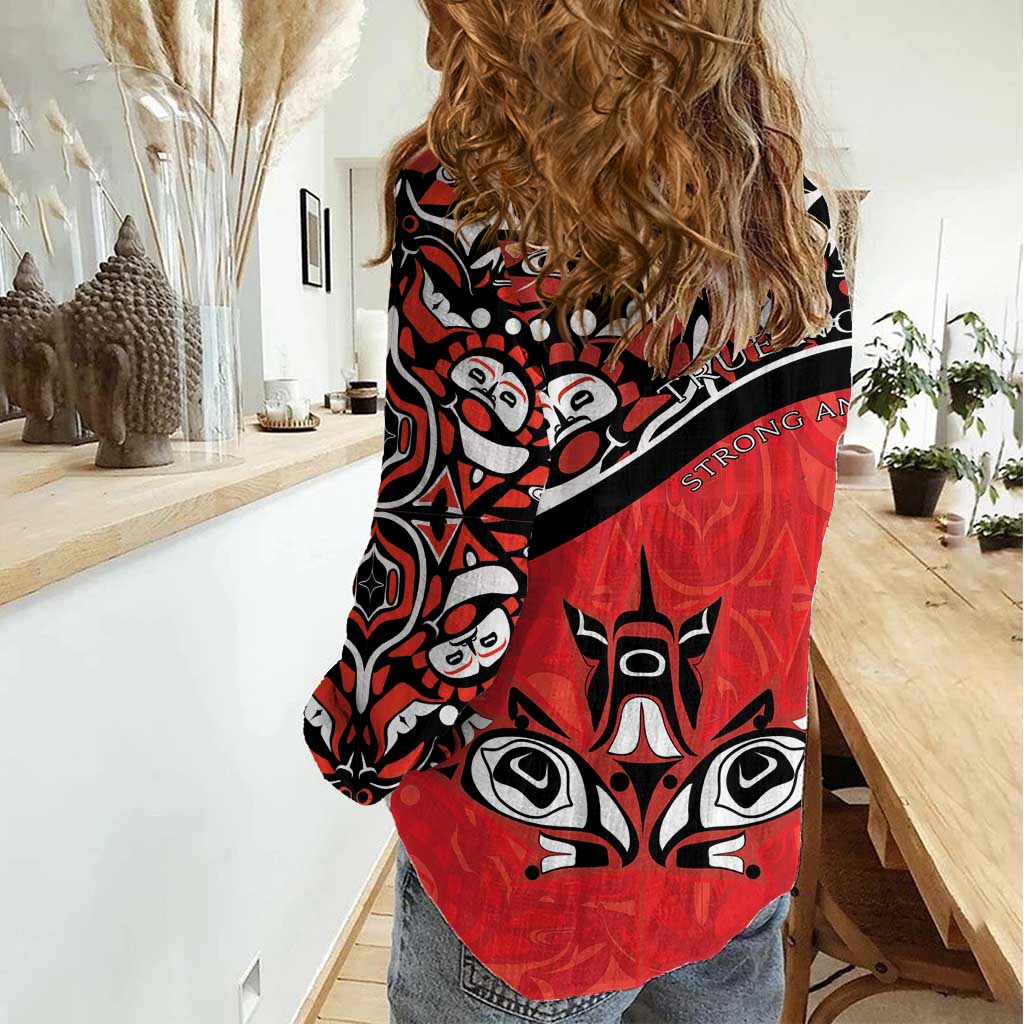 Canada Day Women Casual Shirt Haida Maple Leaf Style Tattoo Red - Wonder Print Shop