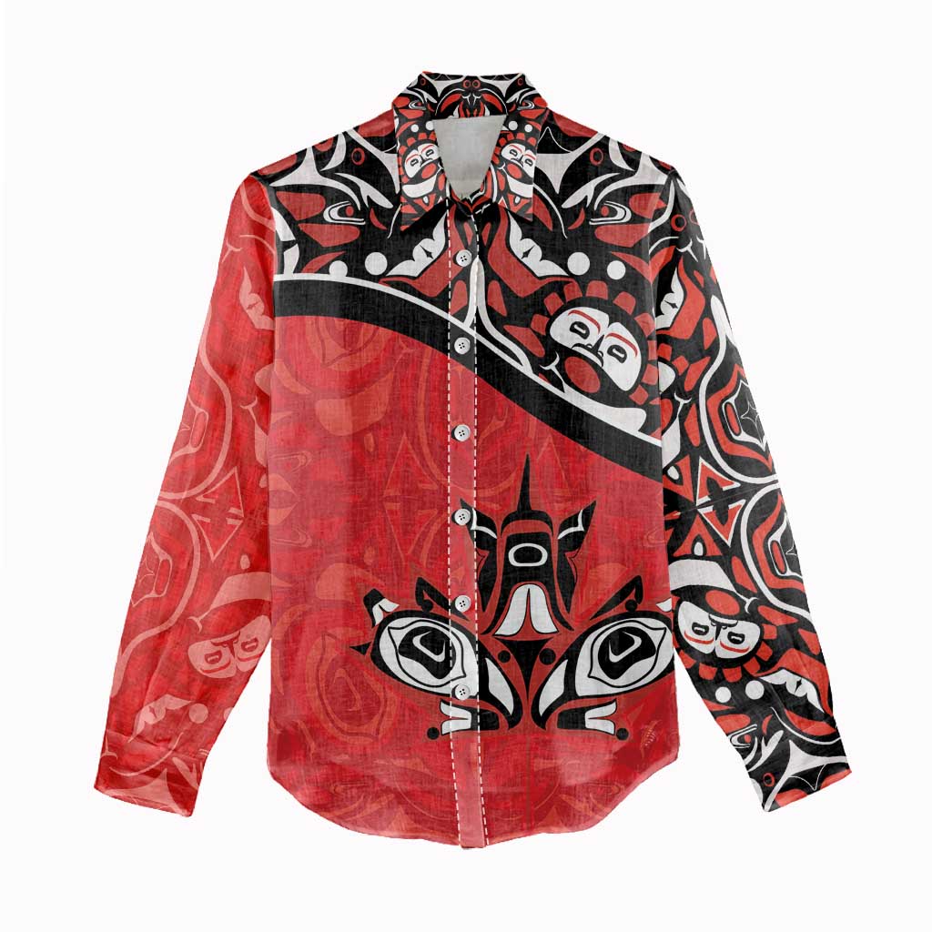 Canada Day Women Casual Shirt Haida Maple Leaf Style Tattoo Red - Wonder Print Shop