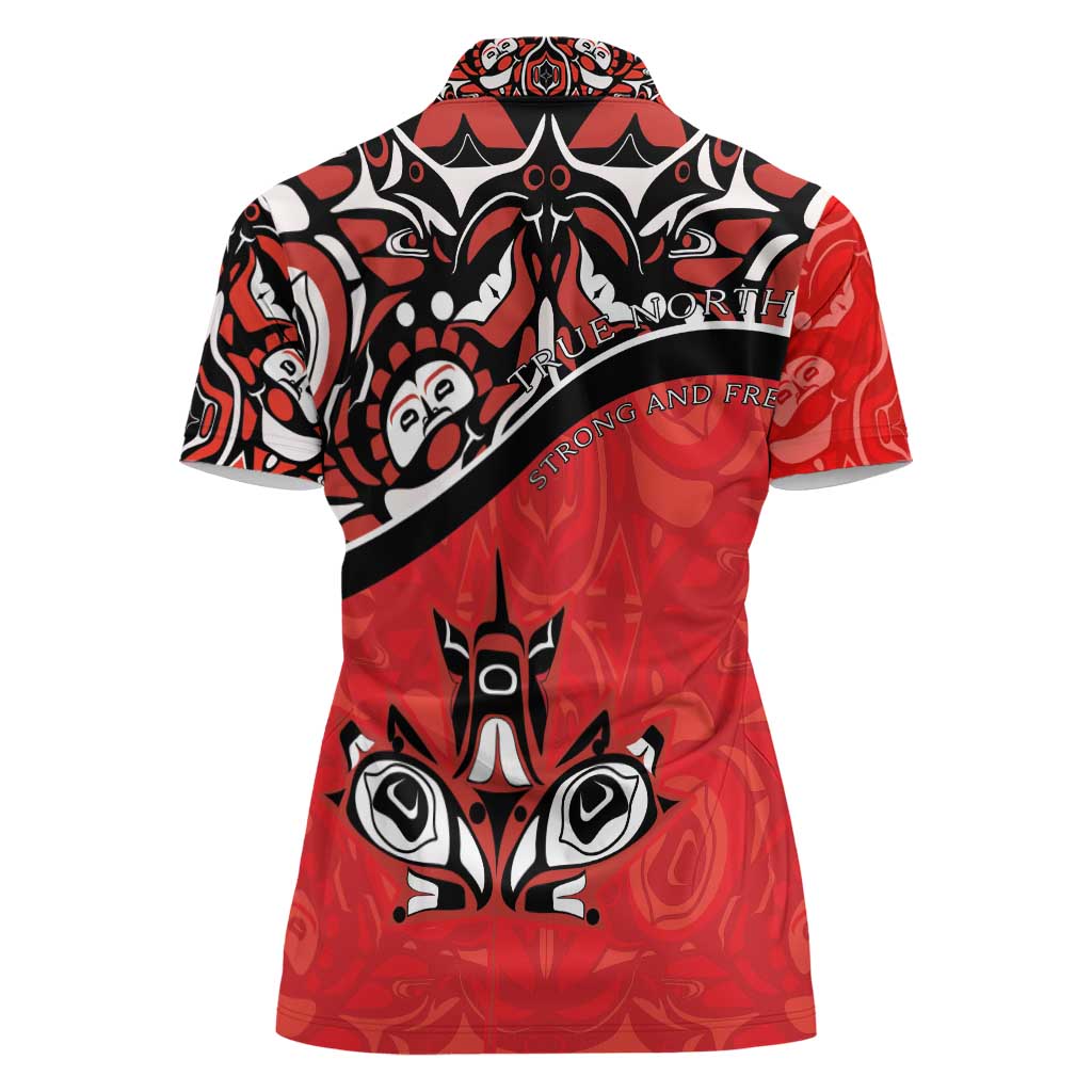 Canada Day Women Polo Shirt Haida Maple Leaf Style Tattoo Red - Wonder Print Shop