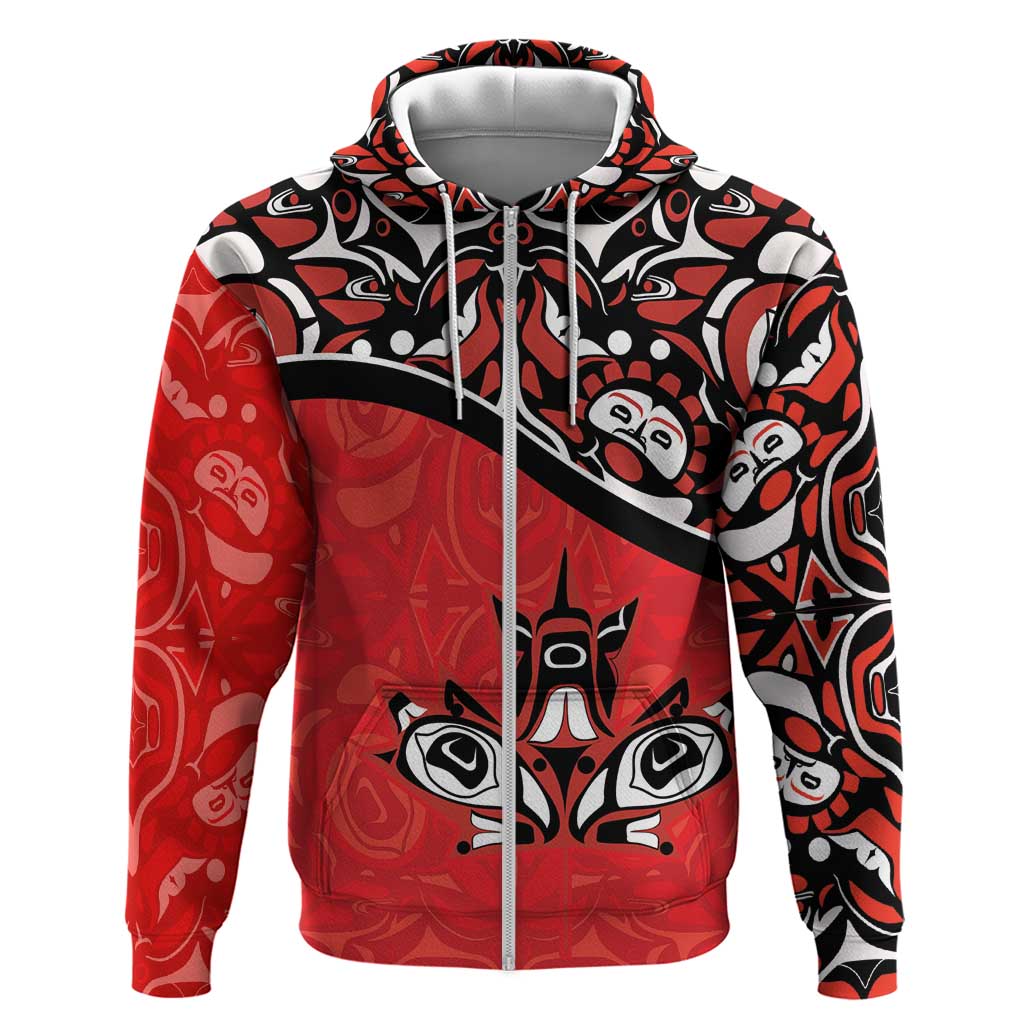 Canada Day Zip Hoodie Haida Maple Leaf Style Tattoo Red - Wonder Print Shop