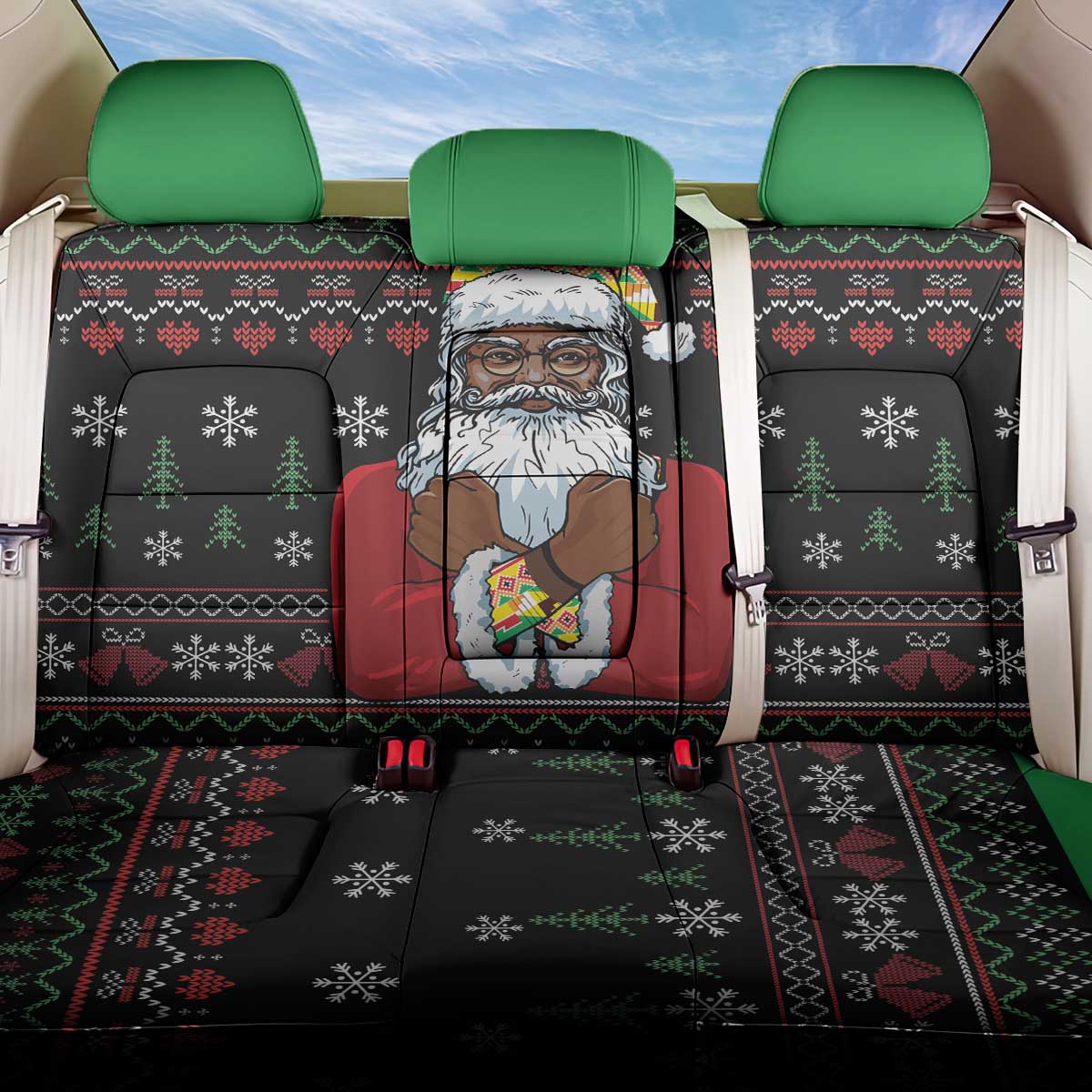 Santa Claus With African Traditional Costume Back Car Seat Cover Christmas - Wonder Print Shop