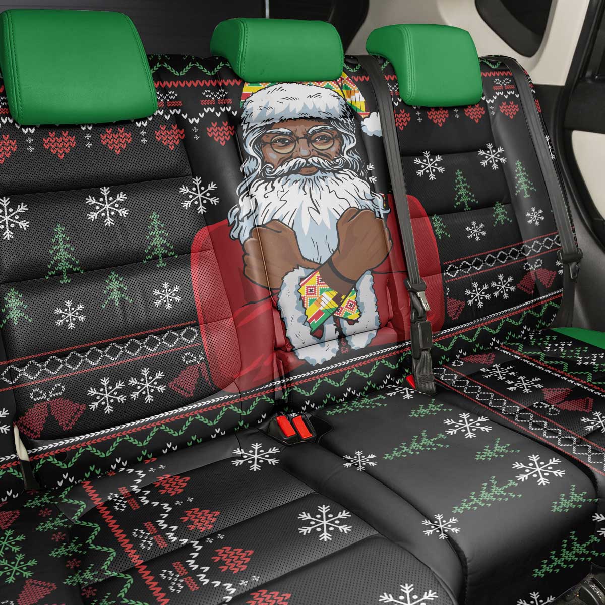 Santa Claus With African Traditional Costume Back Car Seat Cover Christmas - Wonder Print Shop