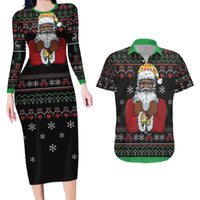 Santa Claus With African Traditional Costume Couples Matching Long Sleeve Bodycon Dress and Hawaiian Shirt Christmas - Wonder Print Shop