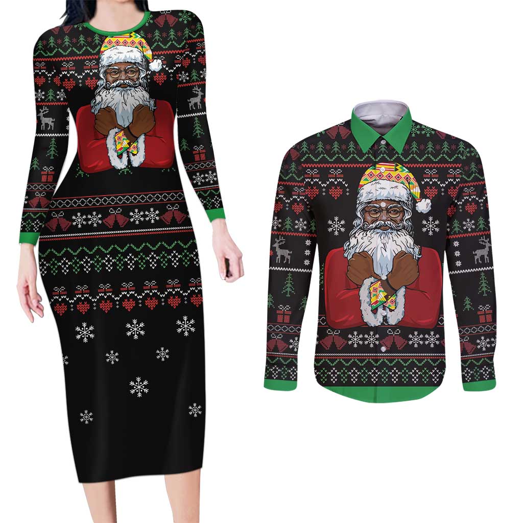 Santa Claus With African Traditional Costume Couples Matching Long Sleeve Bodycon Dress and Long Sleeve Button Shirt Christmas - Wonder Print Shop