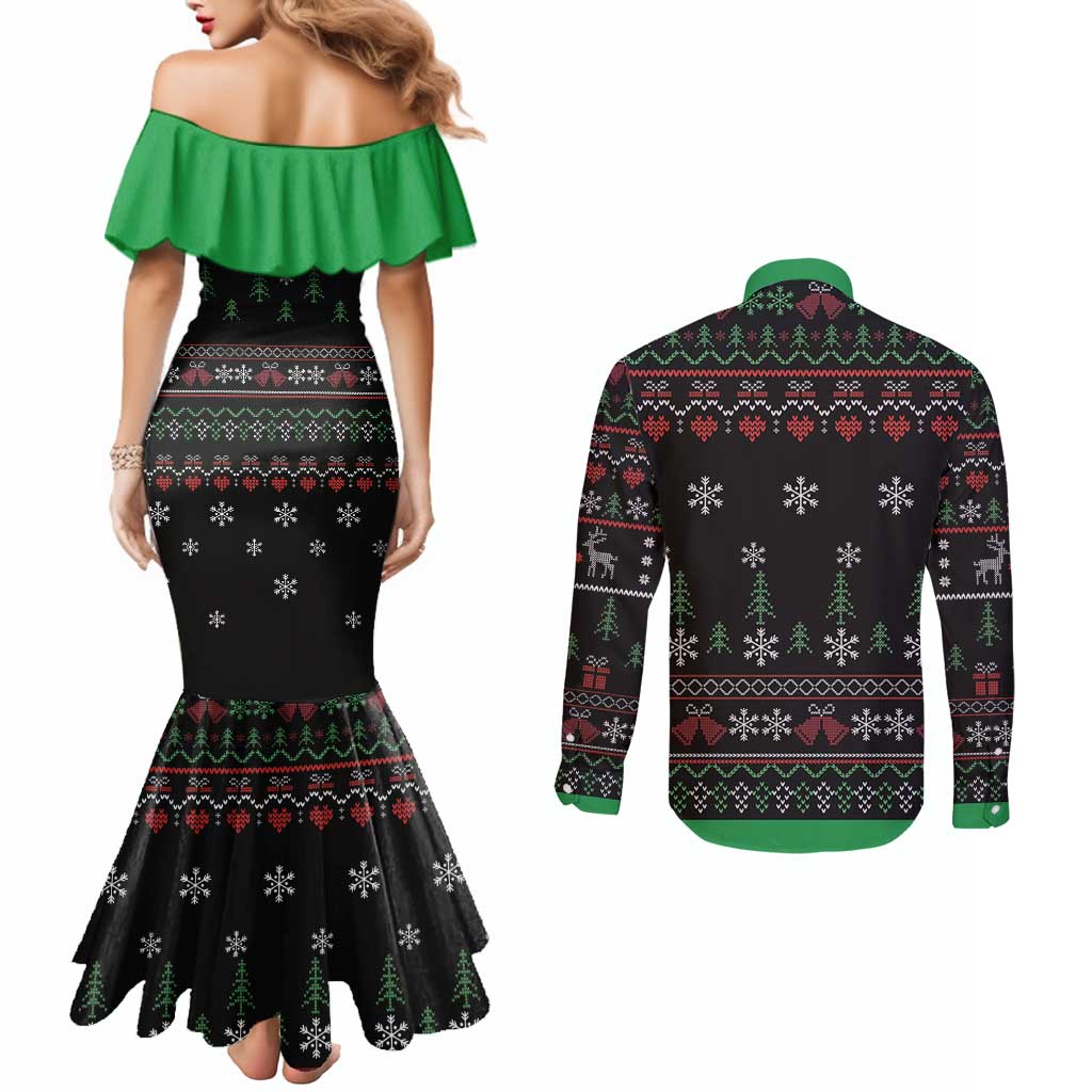 Santa Claus With African Traditional Costume Couples Matching Mermaid Dress and Long Sleeve Button Shirt Christmas
