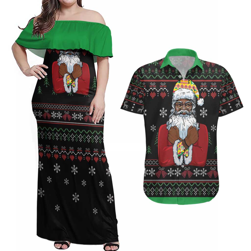 Santa Claus With African Traditional Costume Couples Matching Off Shoulder Maxi Dress and Hawaiian Shirt Christmas - Wonder Print Shop