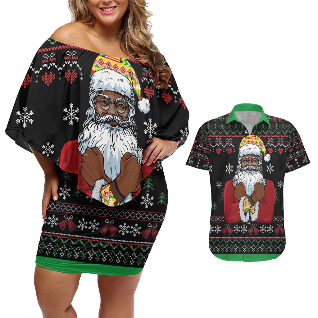 Santa Claus With African Traditional Costume Couples Matching Off Shoulder Short Dress and Hawaiian Shirt Christmas - Wonder Print Shop