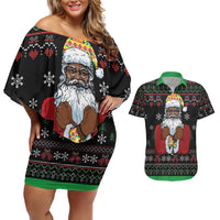 Santa Claus With African Traditional Costume Couples Matching Off Shoulder Short Dress and Hawaiian Shirt Christmas - Wonder Print Shop