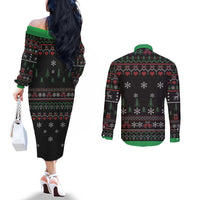 Santa Claus With African Traditional Costume Couples Matching Off The Shoulder Long Sleeve Dress and Long Sleeve Button Shirt Christmas
