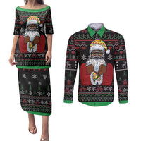 Santa Claus With African Traditional Costume Couples Matching Puletasi and Long Sleeve Button Shirt Christmas - Wonder Print Shop