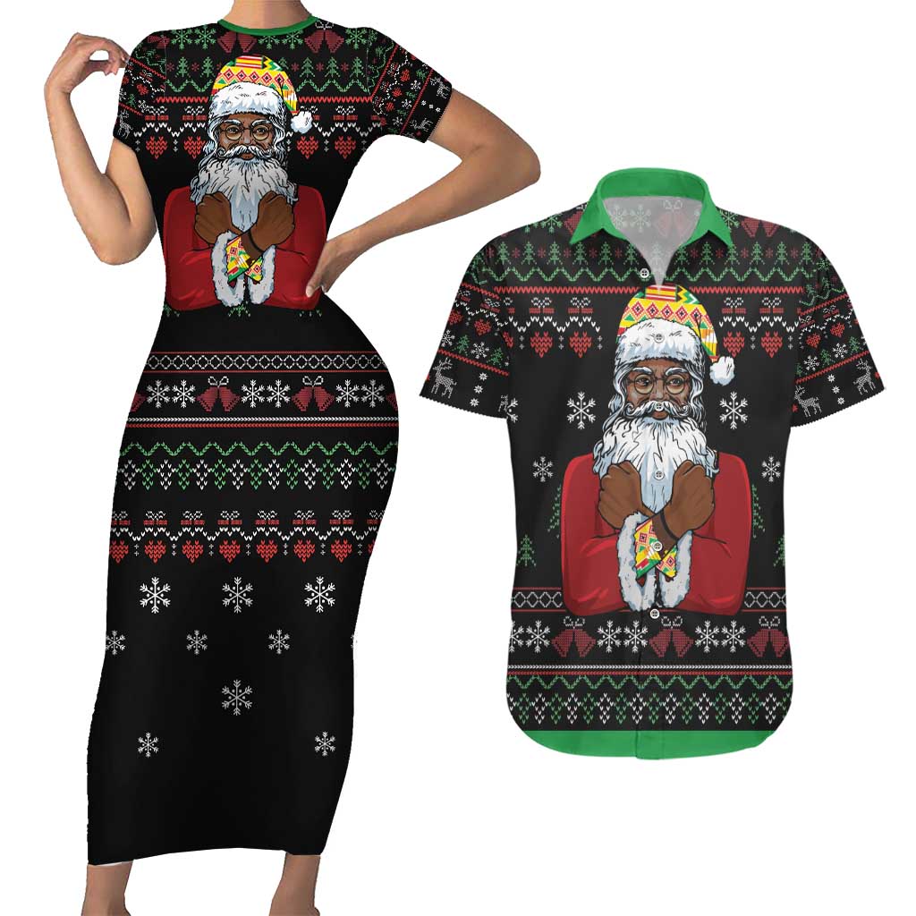 Santa Claus With African Traditional Costume Couples Matching Short Sleeve Bodycon Dress and Hawaiian Shirt Christmas - Wonder Print Shop