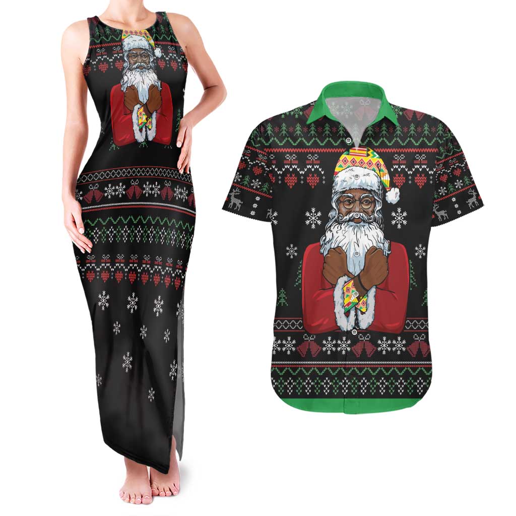 Santa Claus With African Traditional Costume Couples Matching Tank Maxi Dress and Hawaiian Shirt Christmas - Wonder Print Shop