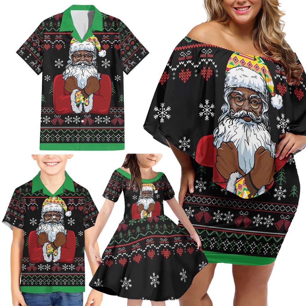 Santa Claus With African Traditional Costume Family Matching Off Shoulder Short Dress and Hawaiian Shirt Christmas - Wonder Print Shop