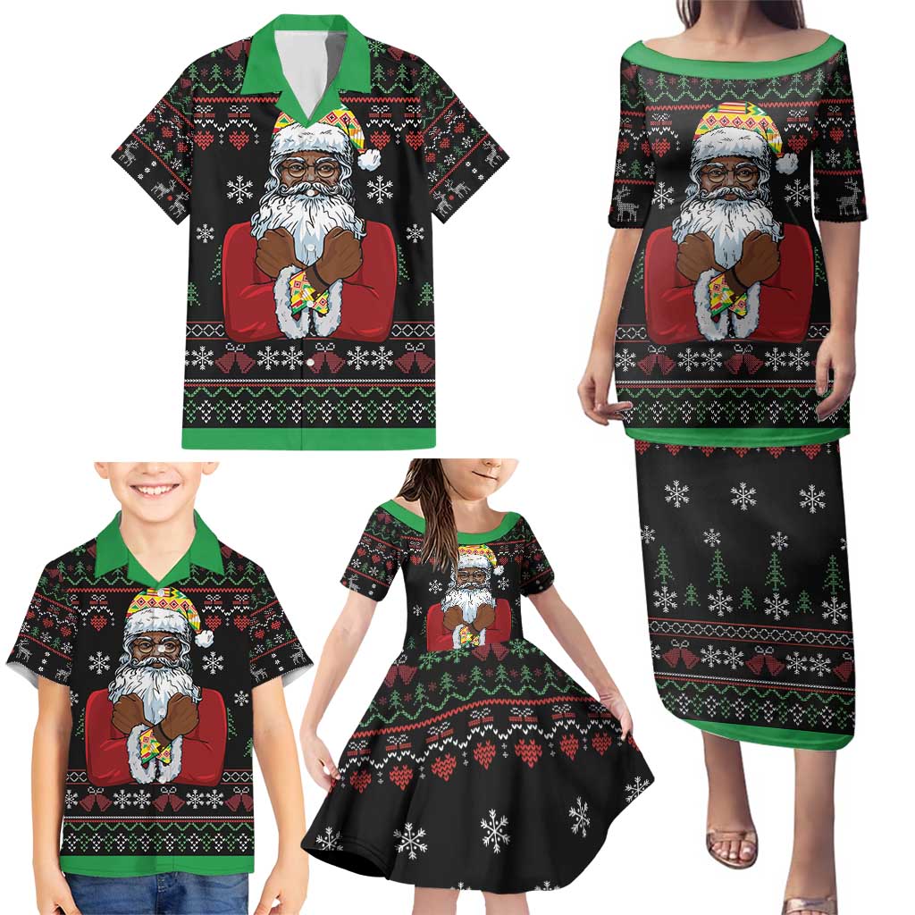 Santa Claus With African Traditional Costume Family Matching Puletasi and Hawaiian Shirt Christmas - Wonder Print Shop
