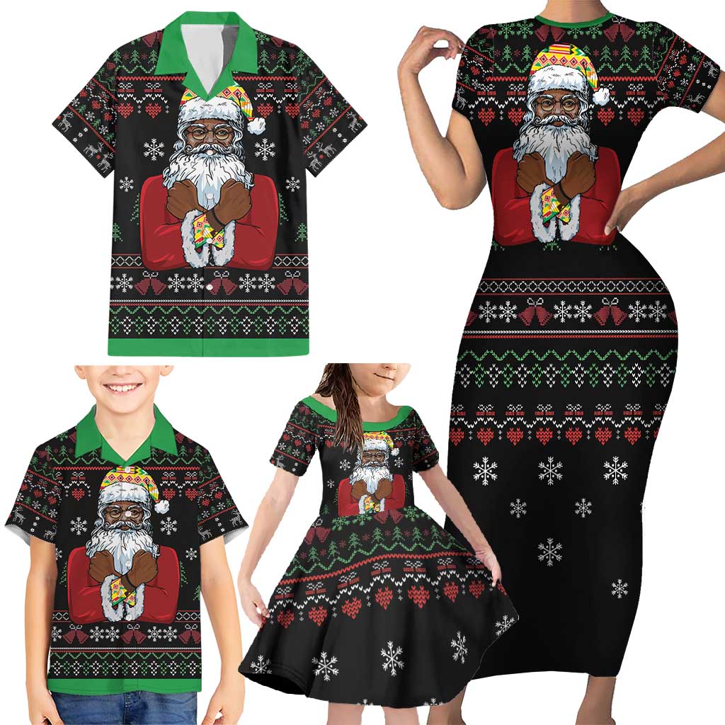 Santa Claus With African Traditional Costume Family Matching Short Sleeve Bodycon Dress and Hawaiian Shirt Christmas - Wonder Print Shop