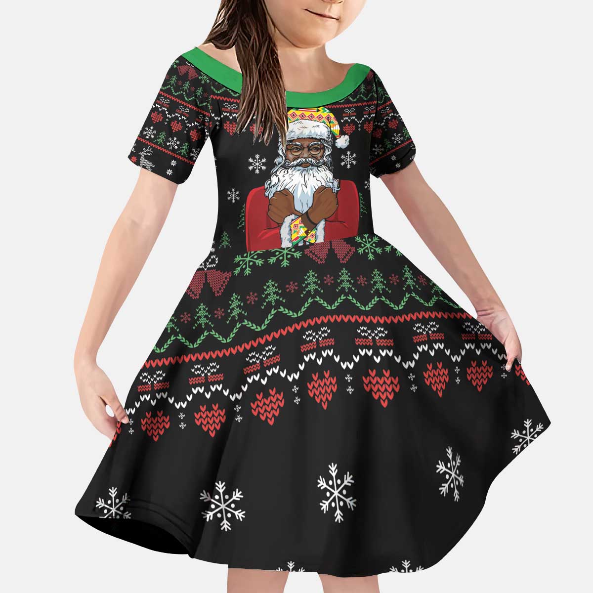 Santa Claus With African Traditional Costume Kid Short Sleeve Dress Christmas - Wonder Print Shop
