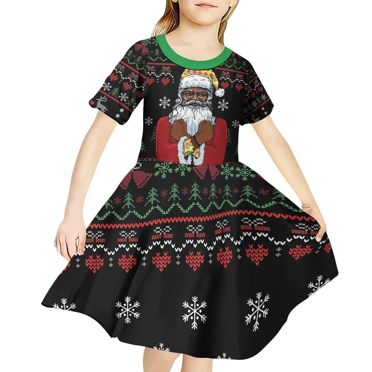 Santa Claus With African Traditional Costume Kid Short Sleeve Dress Christmas - Wonder Print Shop
