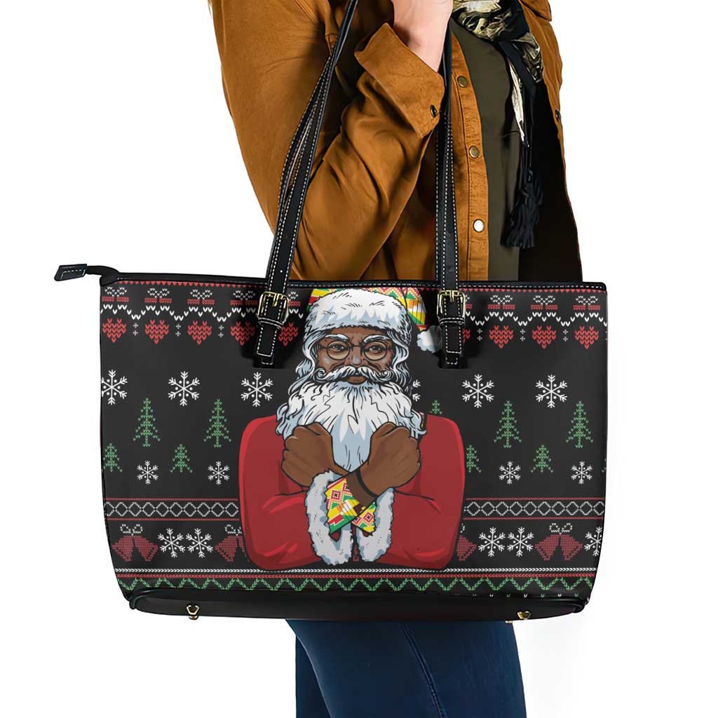 Santa Claus With African Traditional Costume Leather Tote Bag Christmas - Wonder Print Shop