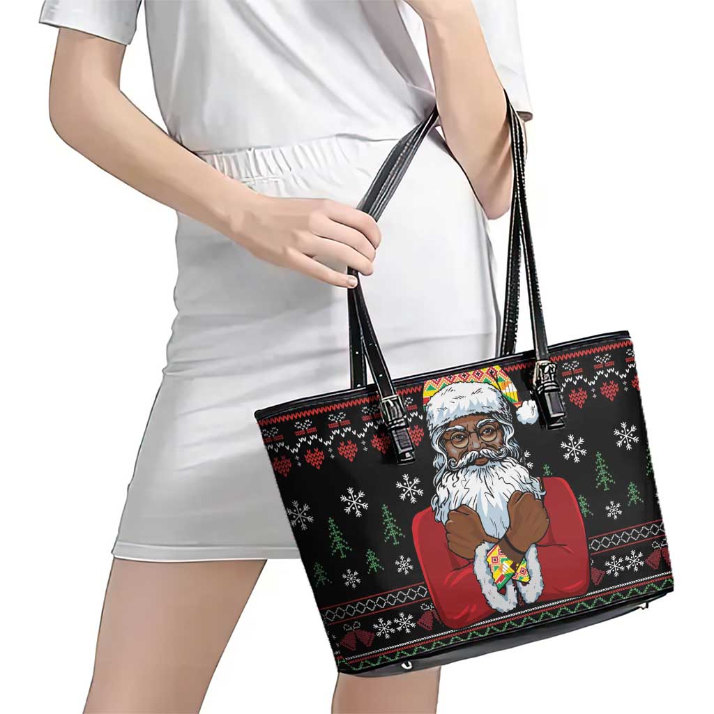 Santa Claus With African Traditional Costume Leather Tote Bag Christmas - Wonder Print Shop
