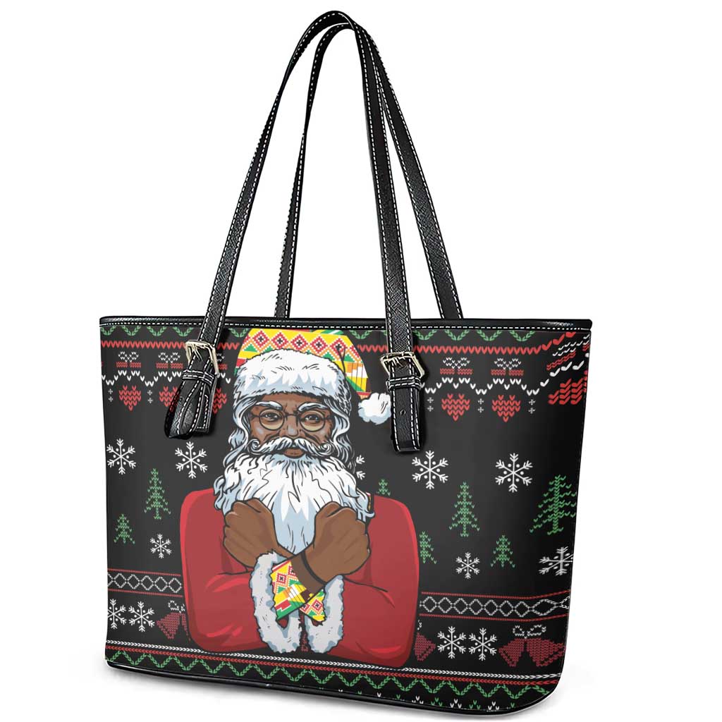 Santa Claus With African Traditional Costume Leather Tote Bag Christmas - Wonder Print Shop
