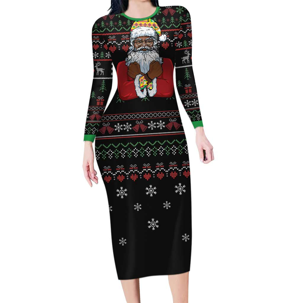 Santa Claus With African Traditional Costume Long Sleeve Bodycon Dress Christmas - Wonder Print Shop